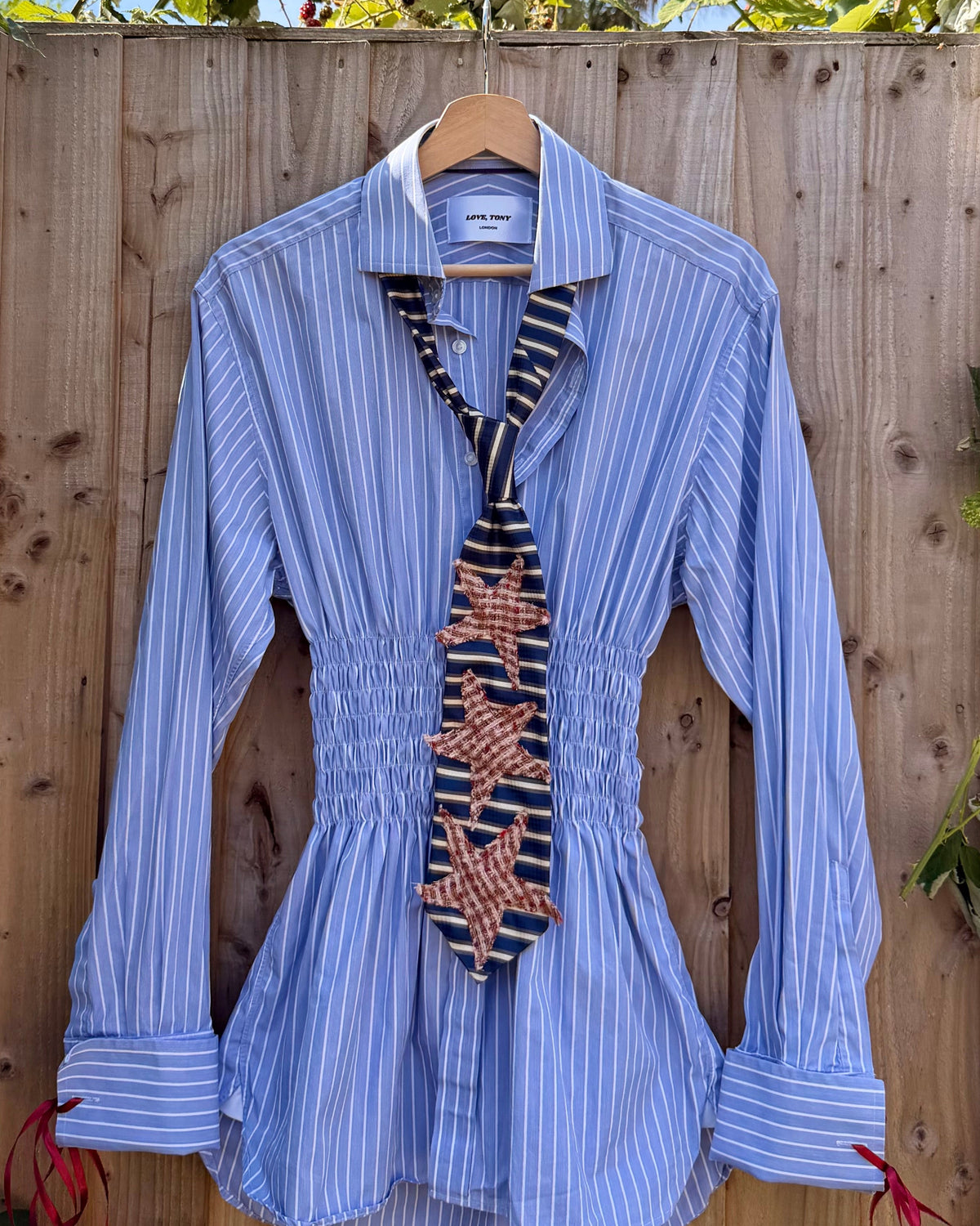 Ruched Waist Blue Pinstripe Shirt