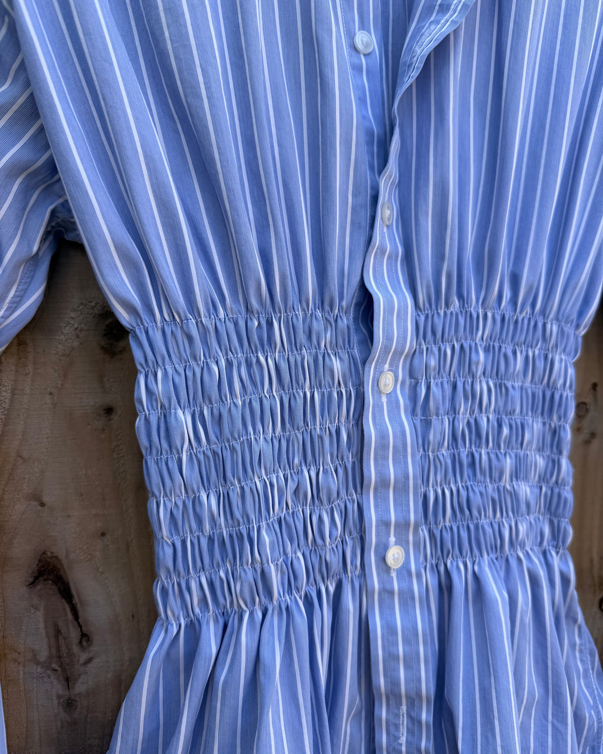 Ruched Waist Blue Pinstripe Shirt